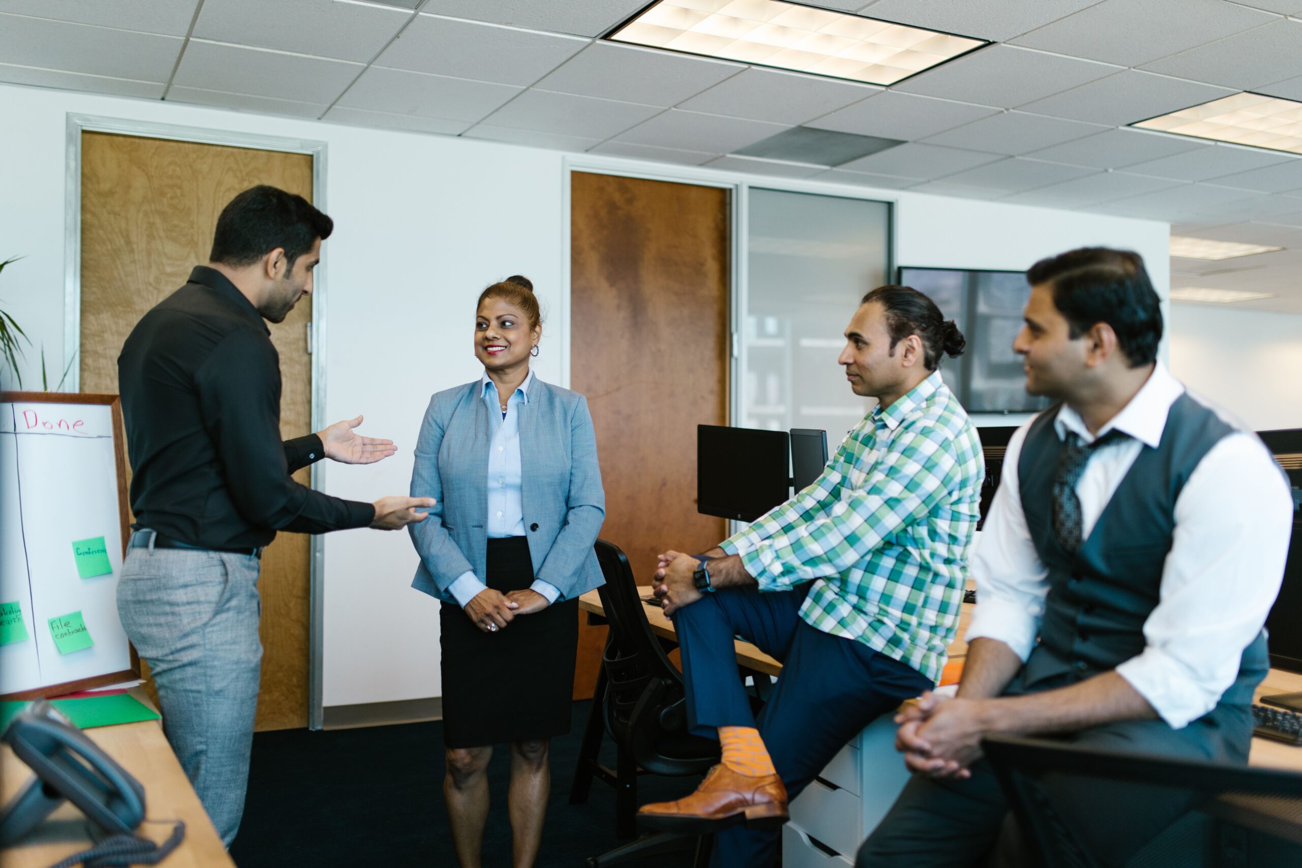a group of people discussing