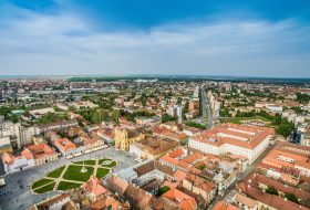 Drone shot of Timișoara's vibrant cityscape