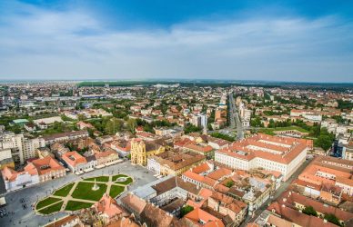 Drone shot of Timișoara's vibrant cityscape