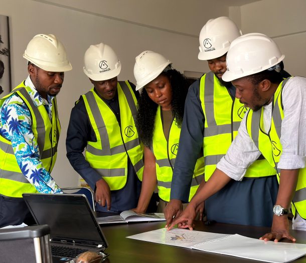 Workers discussing the project